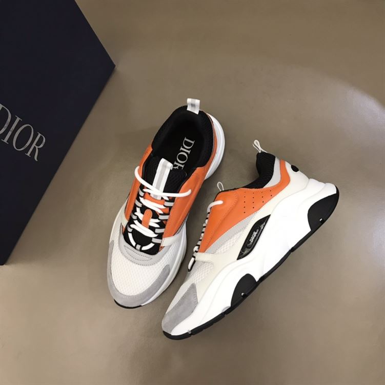 D10r B22 SNEAKERS BLACK AND WHITE TECHNICAL MESH WITH ORANGE AND WHITE SMOOTH CALFSKIN   DO003