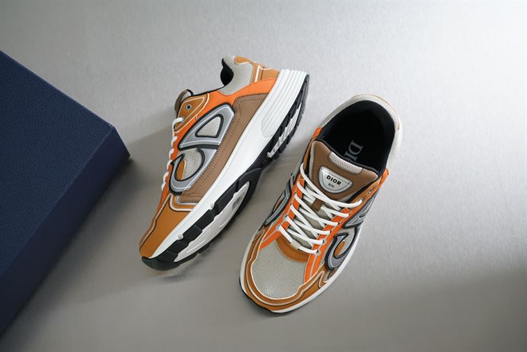 D10r B30 SNEAKER CREAM MESH WITH ORANGE AND BROWN TECHNICAL FABRIC   DO072