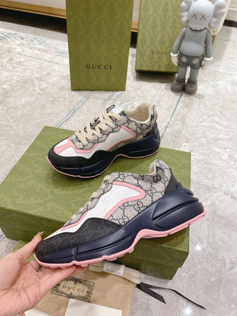 Gvc*1 RHYTON GG-MONOGRAM LEATHER-TRIM CANVAS TRAINERS   GCC106