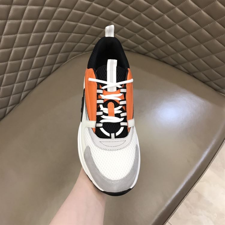 D10r B22 SNEAKERS BLACK AND WHITE TECHNICAL MESH WITH ORANGE AND WHITE SMOOTH CALFSKIN   DO003