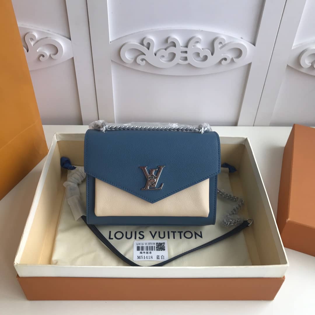 L0vis Vvtt0n MyLockMe BB Calf Chain Replica Shoulder Bag Blue White M51418