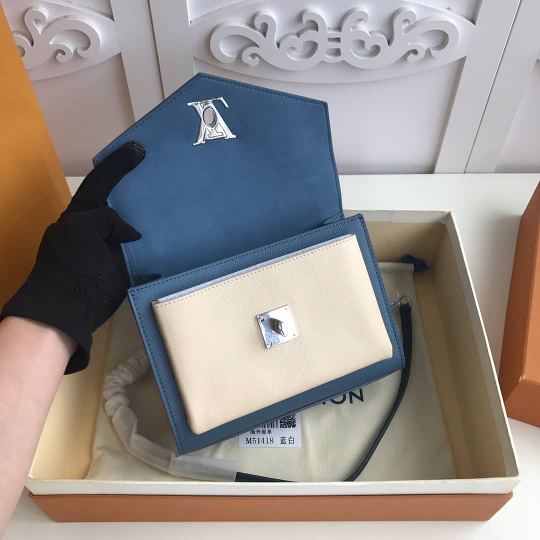 L0vis Vvtt0n MyLockMe BB Calf Chain Replica Shoulder Bag Blue White M51418