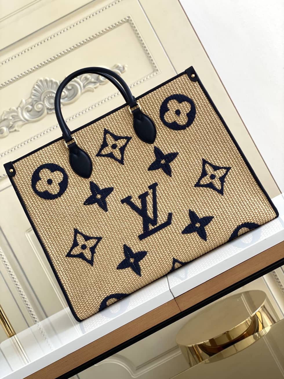 L0vis Vvtt0n OnTheGo Monogram Giant Raffia Tote