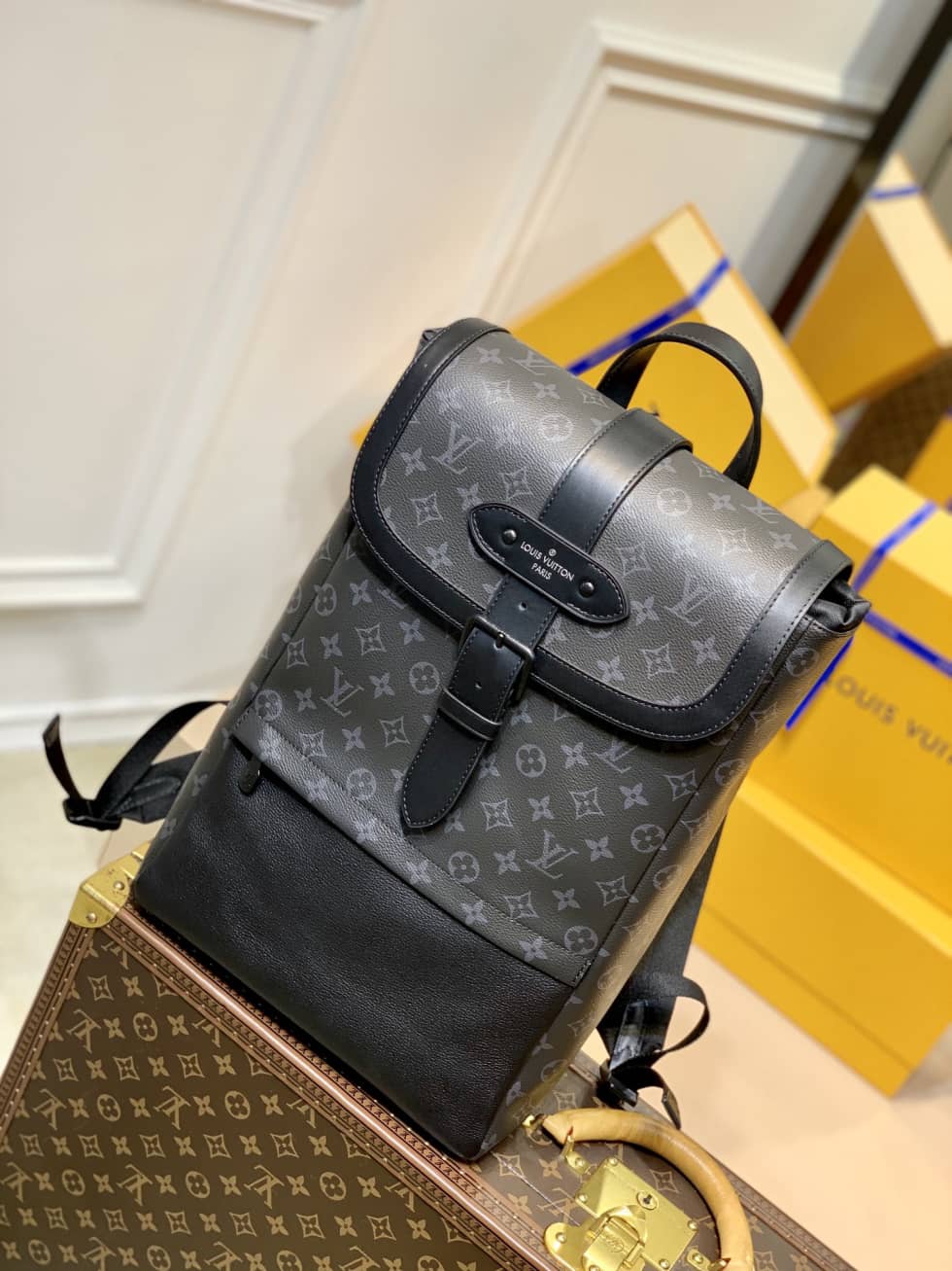 LV Backpack Replica Saumur Monogram Eclipse Canvas Black M45913