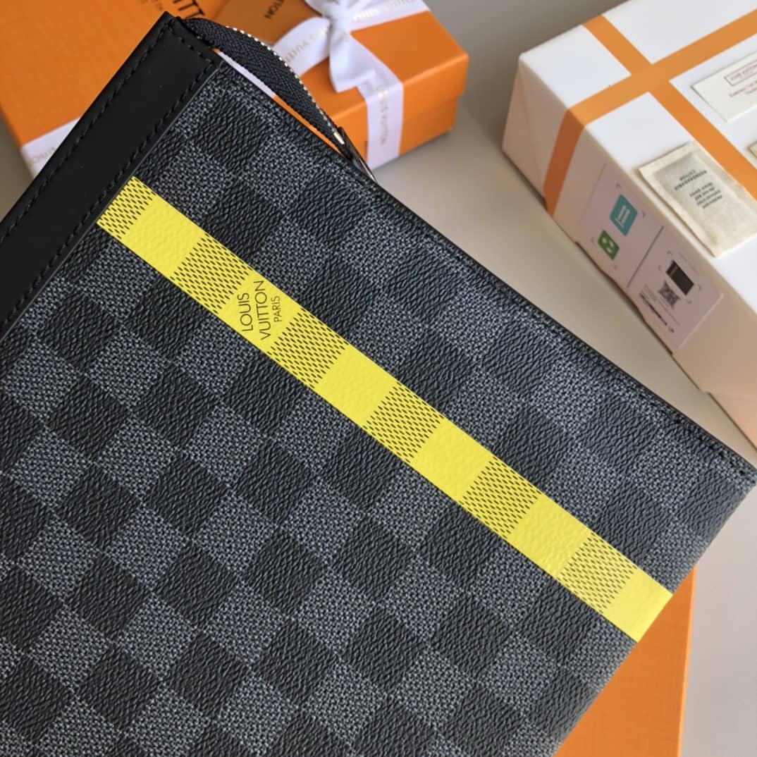 L0vis Vvtt0n Stripe Replica Pochette Voyage MM Damier Graphite Yellow N60107