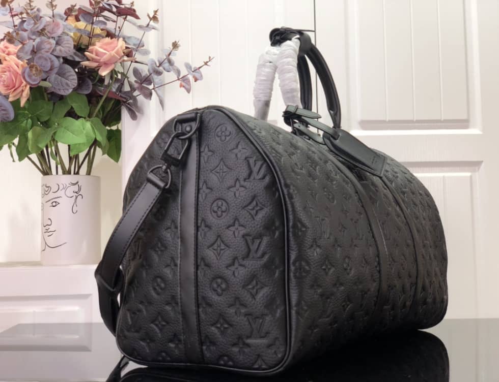 LV Duffle Bag Replica Keepall Bandoulire 50 Taurillon Monogram Black M59025
