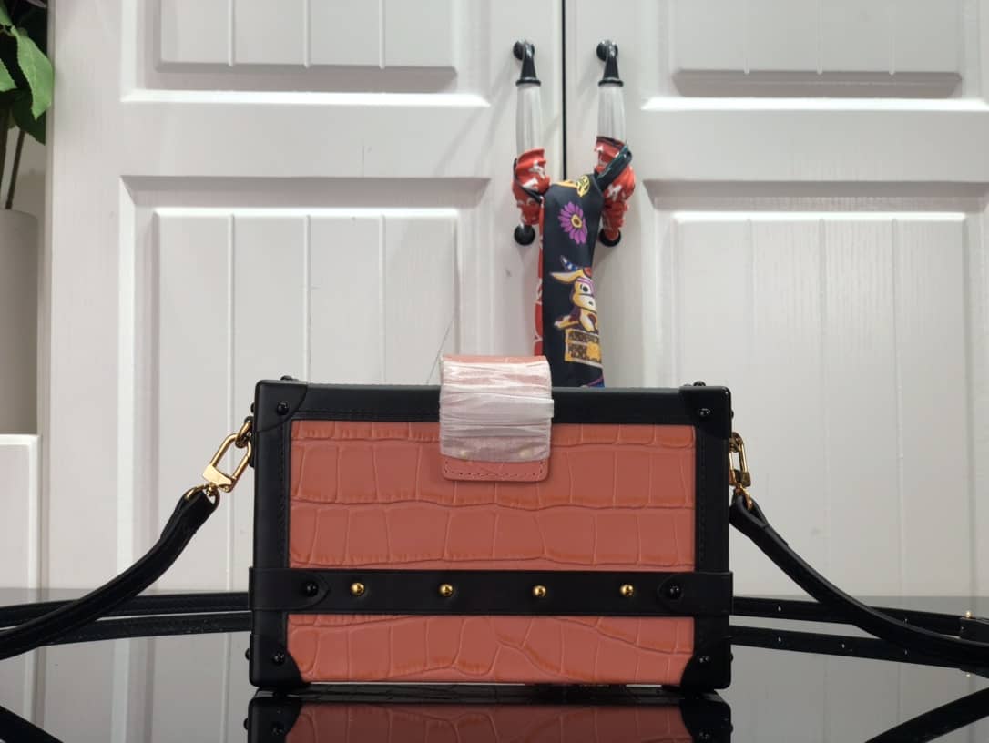 L0vis Vvtt0n Petite Malle Brilliant Alligator Leather Replica Handbag Orange N93817