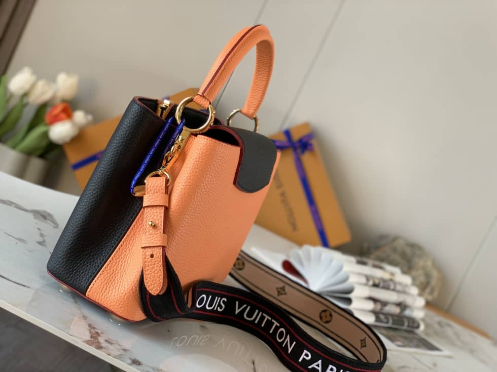 L0vis Vvtt0n Capucines MM Black And Orange M58610 Replica Crossbody Bag
