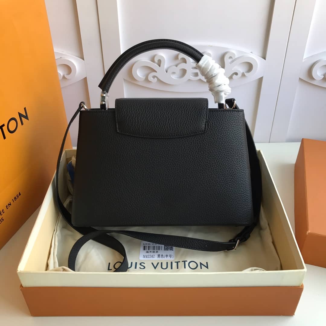 L0vis Vvtt0n Capucines PM Taurillon Leather Tote Replica Black M42242