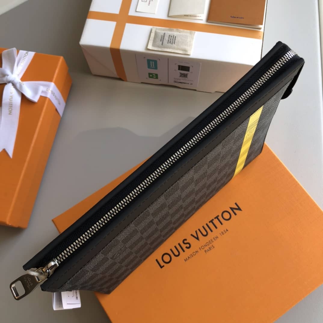 L0vis Vvtt0n Stripe Replica Pochette Voyage MM Damier Graphite Yellow N60107