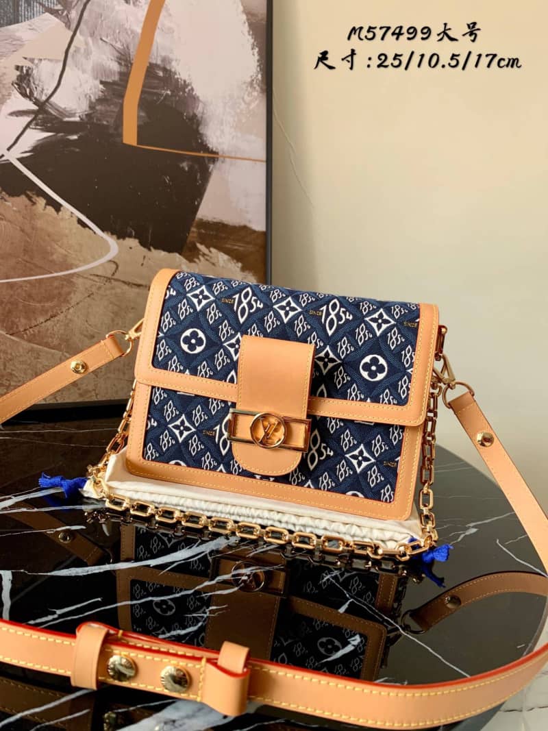 L0vis Vvtt0n Since 1854 Jacquard Pattern Dauphine MM Replica Shoulder Bag Blue M57211
