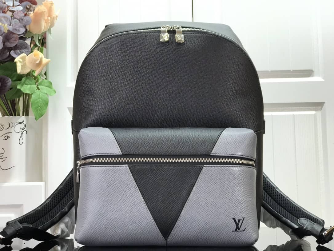 LV Backpack Replica Taiga Leather Discovery M30728 Black Gray