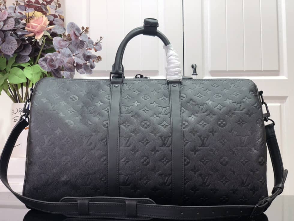 LV Duffle Bag Replica Keepall Bandoulire 50 Taurillon Monogram Black M59025