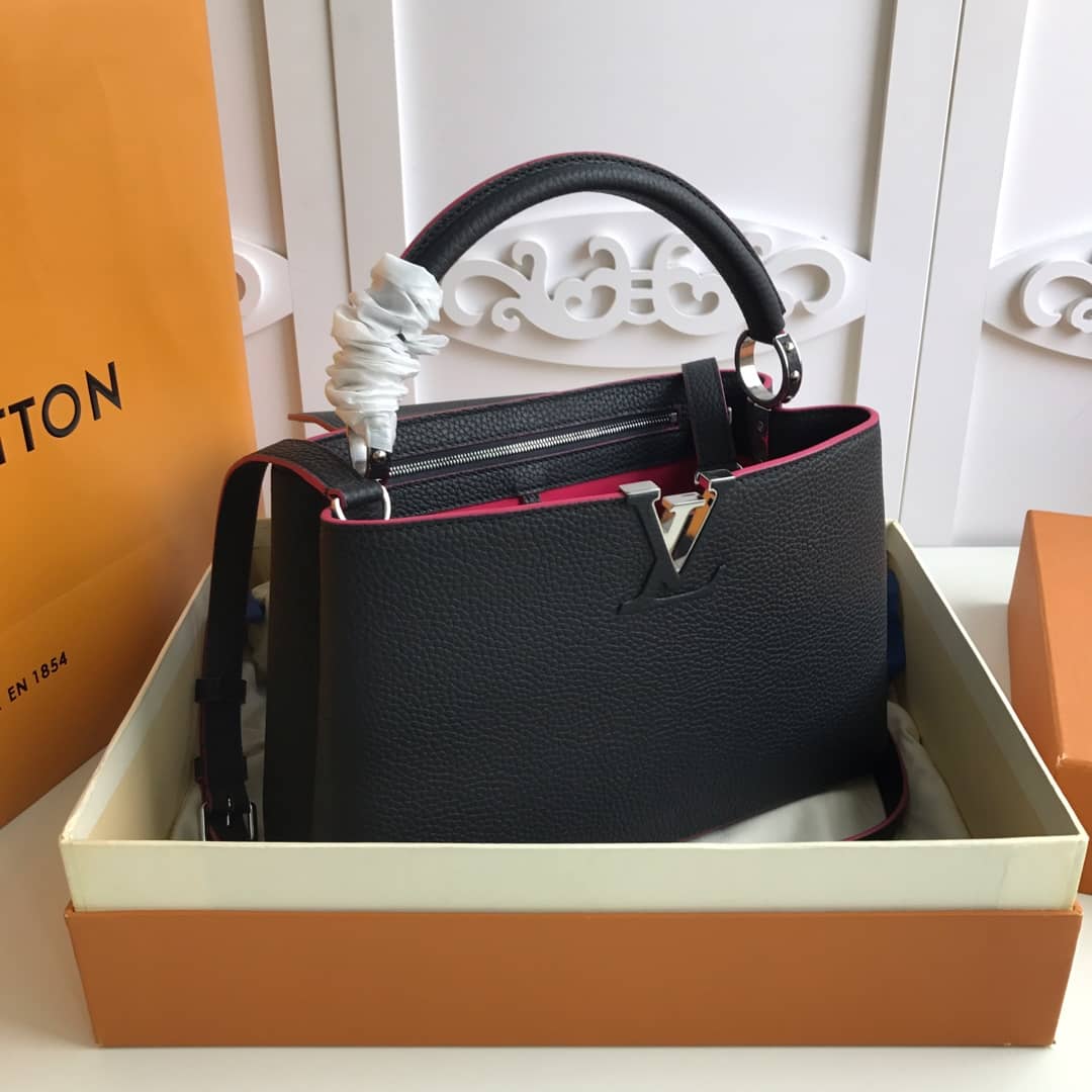 L0vis Vvtt0n Capucines Taurillon Leather PM Tote Replica Black M42245