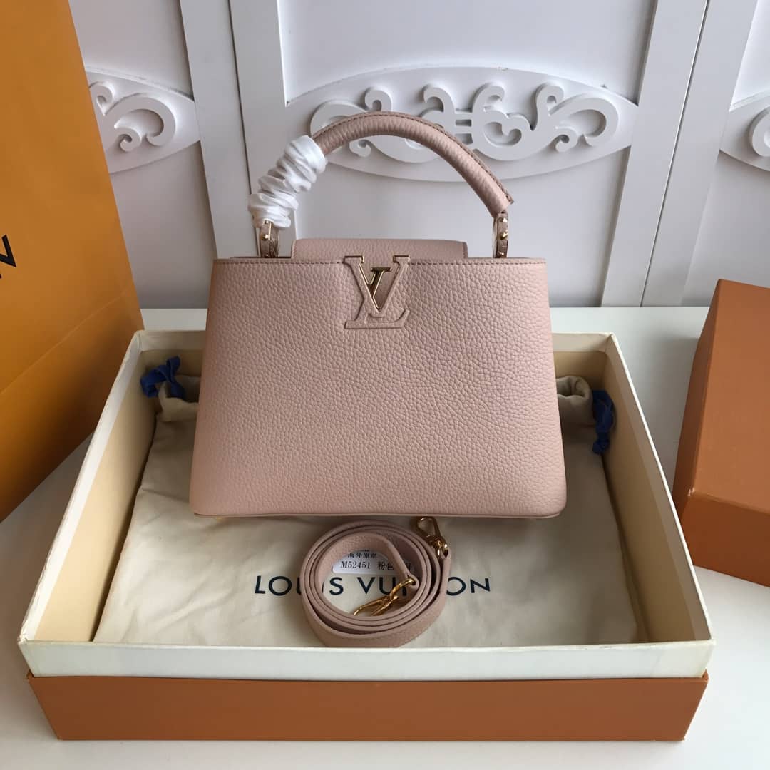 L0vis Vvtt0n Capucines Taurillon Leather BB Bag Replica Pink M52451