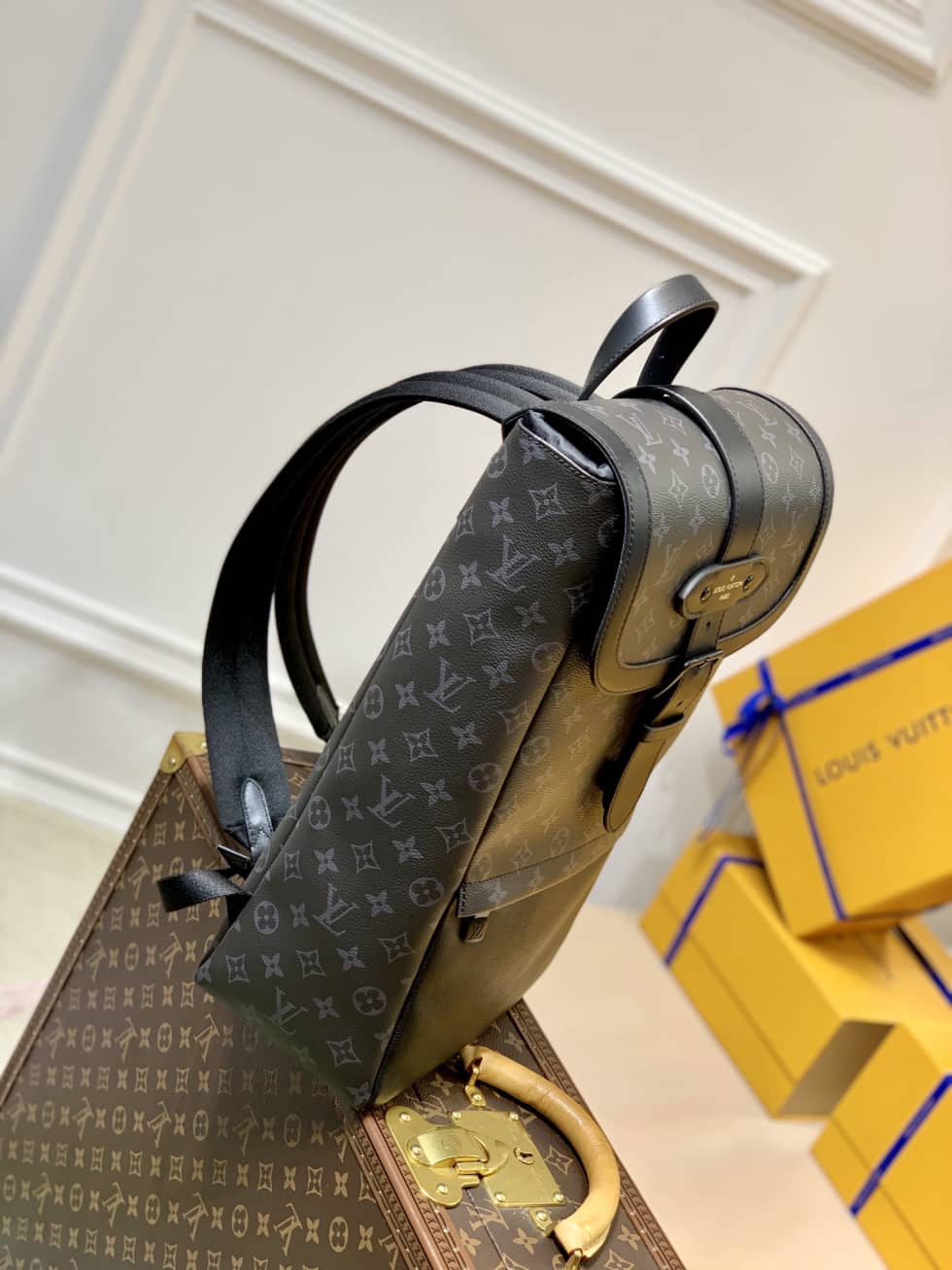LV Backpack Replica Saumur Monogram Eclipse Canvas Black M45913