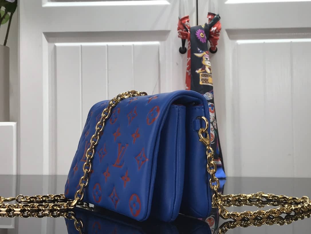 L0vis Vvtt0n Coussin Lambskin Monogram Embossed Pochette Replica Bag Blue