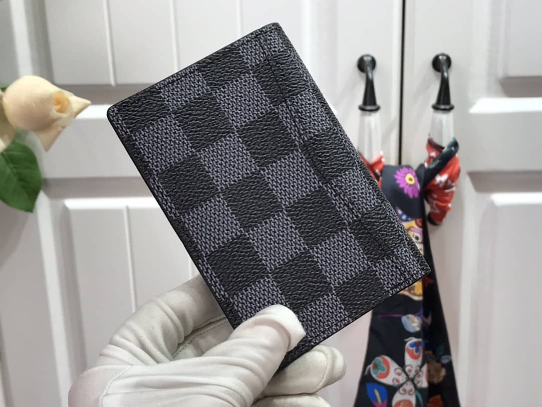 L0vis Vvtt0n Damier Graphite 3D Leather Grid Mens Card Bag Replica Black N60441