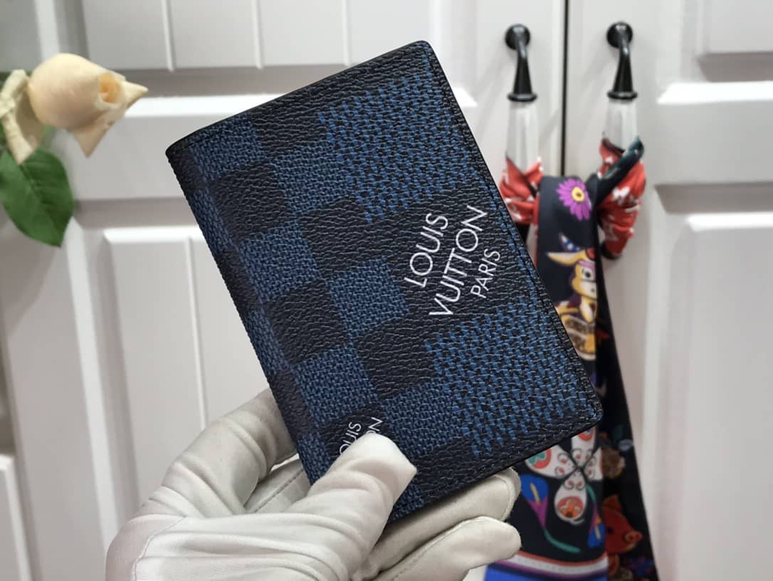 Best Replica L0vis Vvtt0n Damier Graphite 3D Leather Grid Mens Card Bag Replica Blue N60441(ColaReps)
