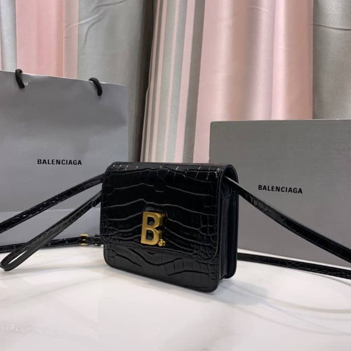 Ba1en*iaga Crocodile Embossed Box Replica Shoulder Bag