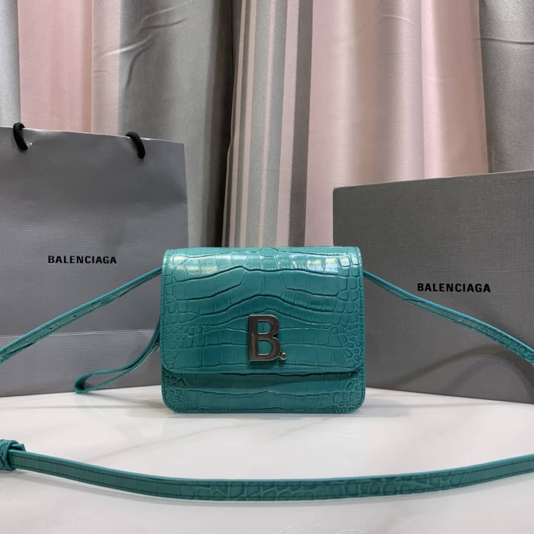 Ba1en*iaga Crocodile Embossed Box Replica Shoulder Bag