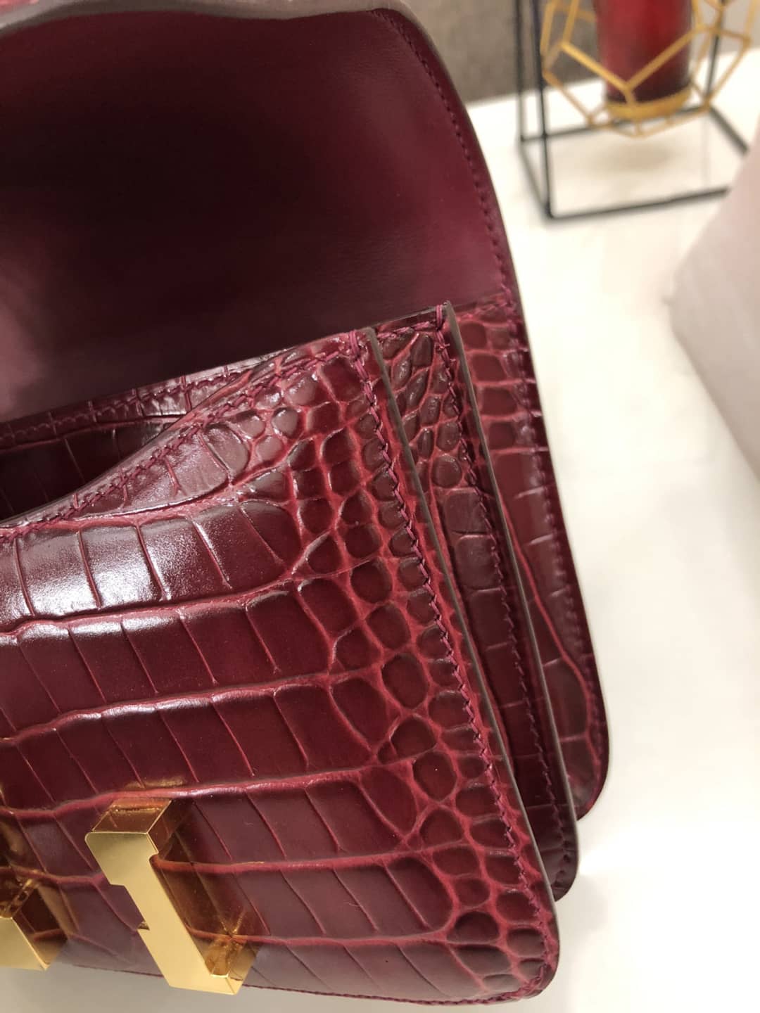 H**me5 Replica Constance 18CM Crocodile Shiny Bag
