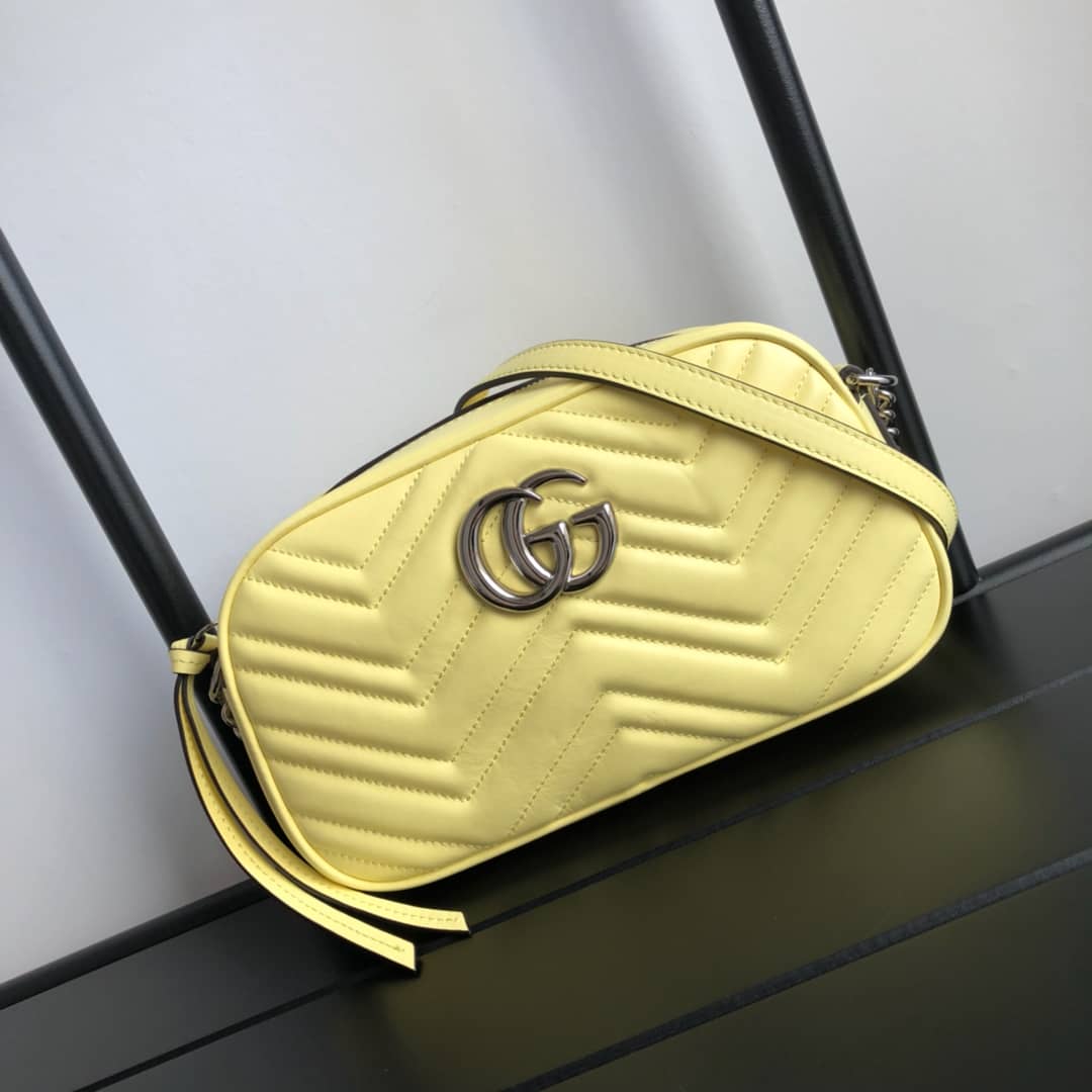 Gvc*1 Handbag Dupes GG Marmont Small Shoulder Handbag Camera Bag Replica Yellow 447632