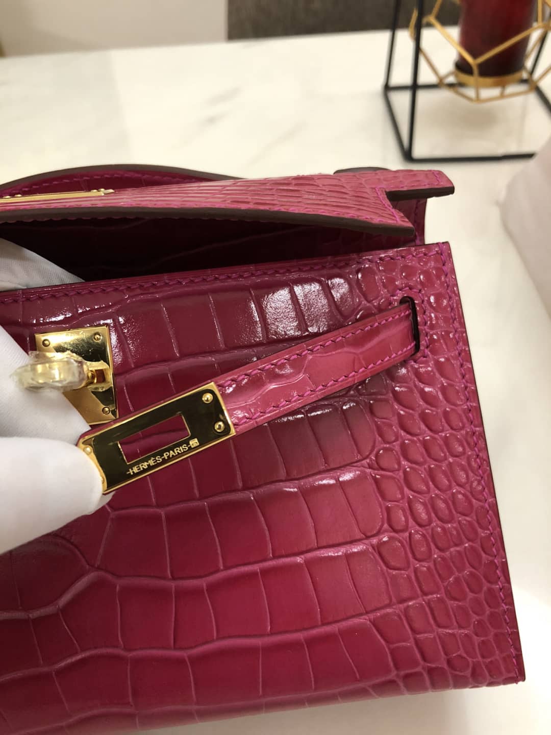 H**me5 Kelly Dupe 22CM Crocodile Shiny Replica Bag