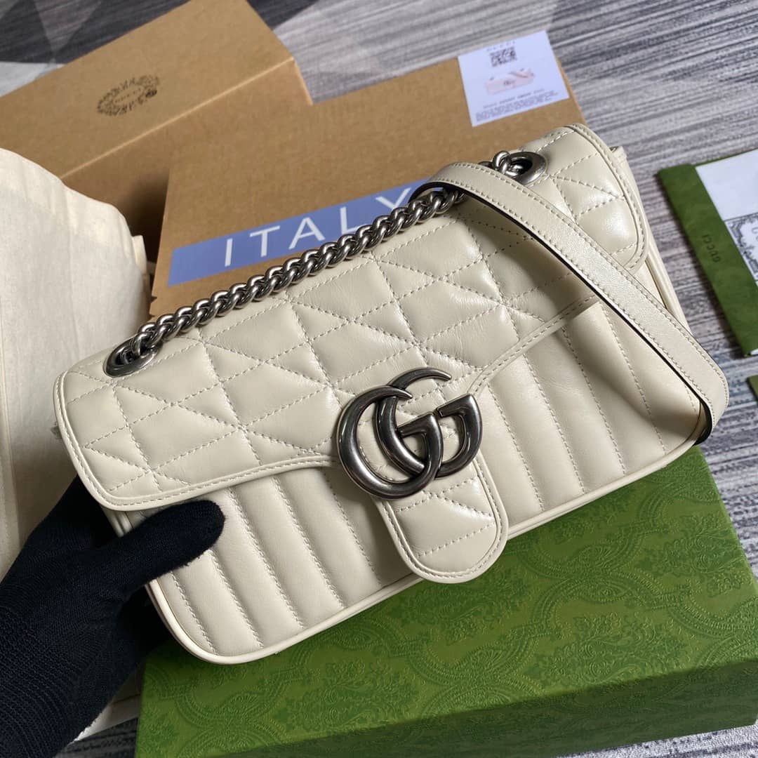 Gvc*1 GG Marmont Matelasse Shoulder Bag Replica White 443497
