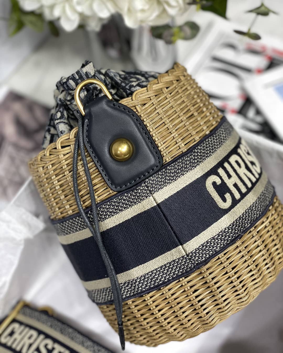 Chr1st1an D10r Oblique D10r Wicker Bucket Bag