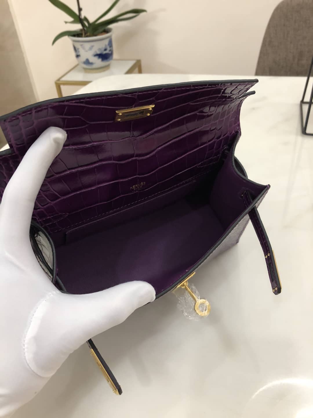 H**me5 Kelly Dupe 22CM Crocodile Shiny Replica Bag