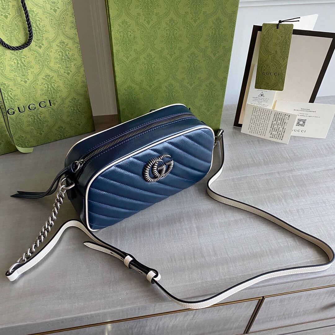 Gvc*1 GG Marmont Small Shoulder Handbag Camera Bag Replica Blue 447632