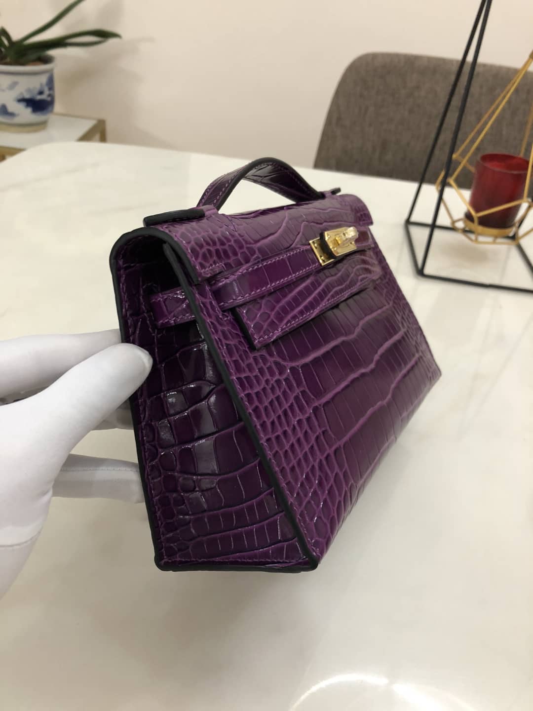 H**me5 Kelly Dupe 22CM Crocodile Shiny Replica Bag