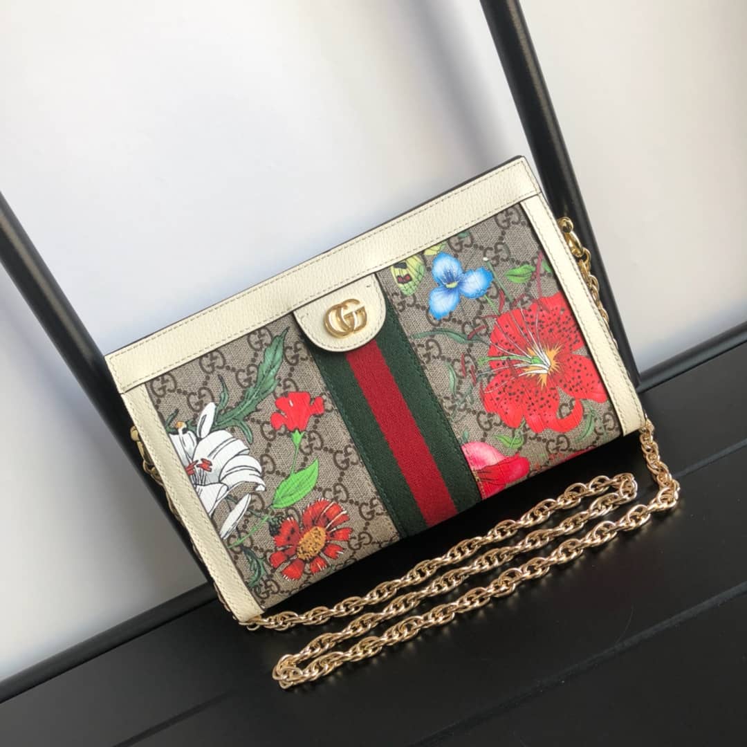 Gvc*1 Ophidia Flora GG Small Svp*me Canvas Shoulder Bag Replica White 503877