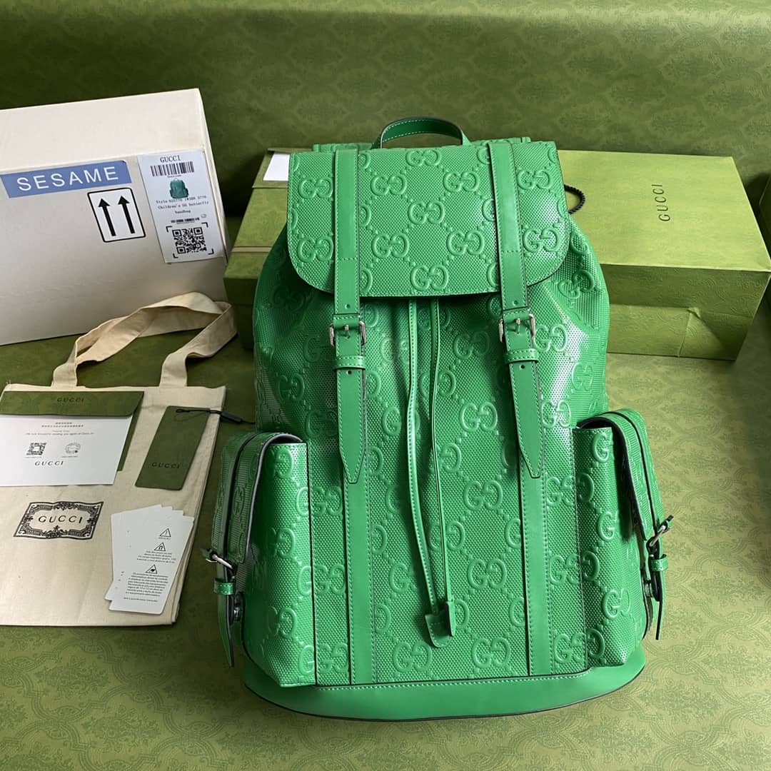 Gvc*1 GG Embossed Backpack Replica Green 625770
