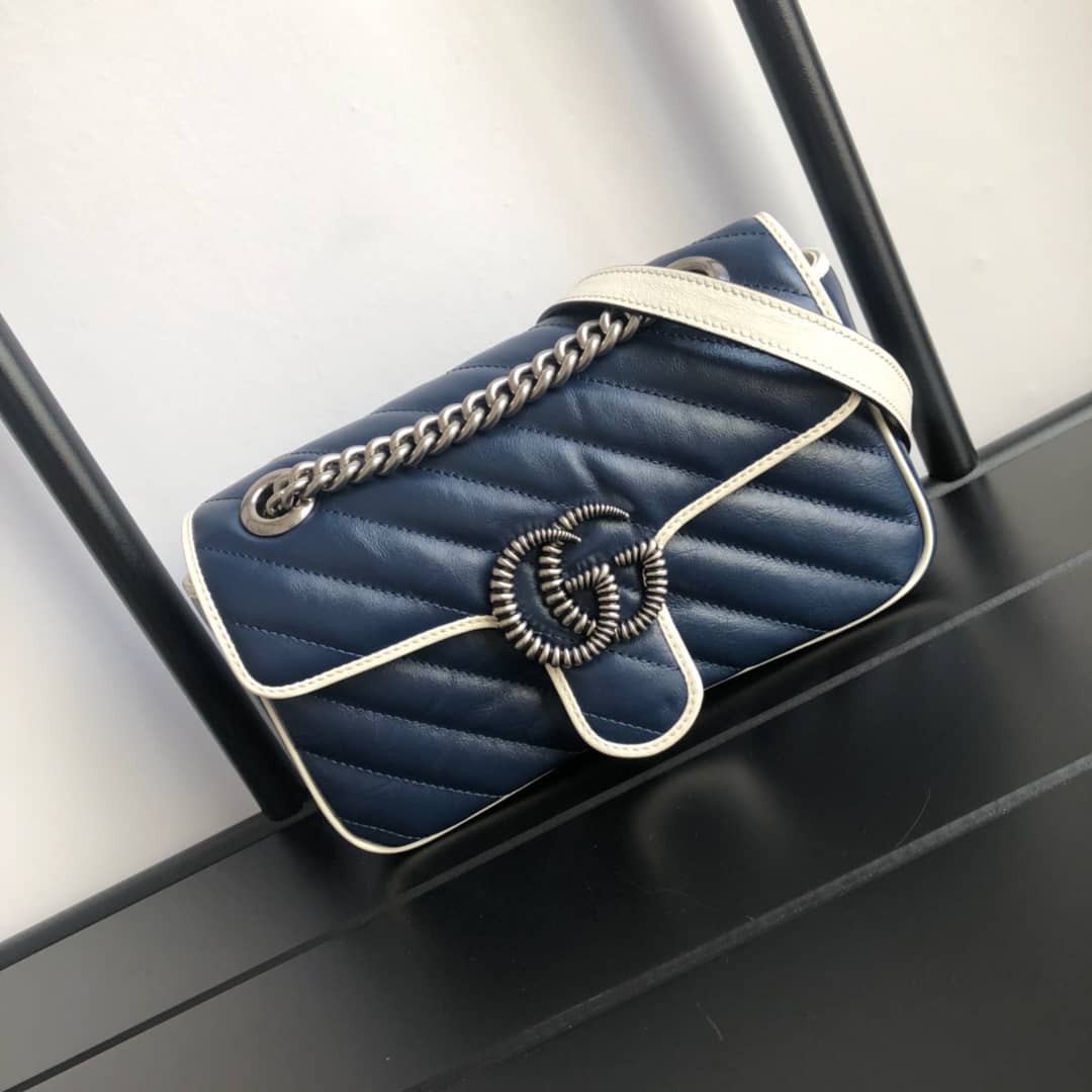 Gvc*1 GG Marmont Mini Matelasse Shoulder Bag Replica Blue 446744