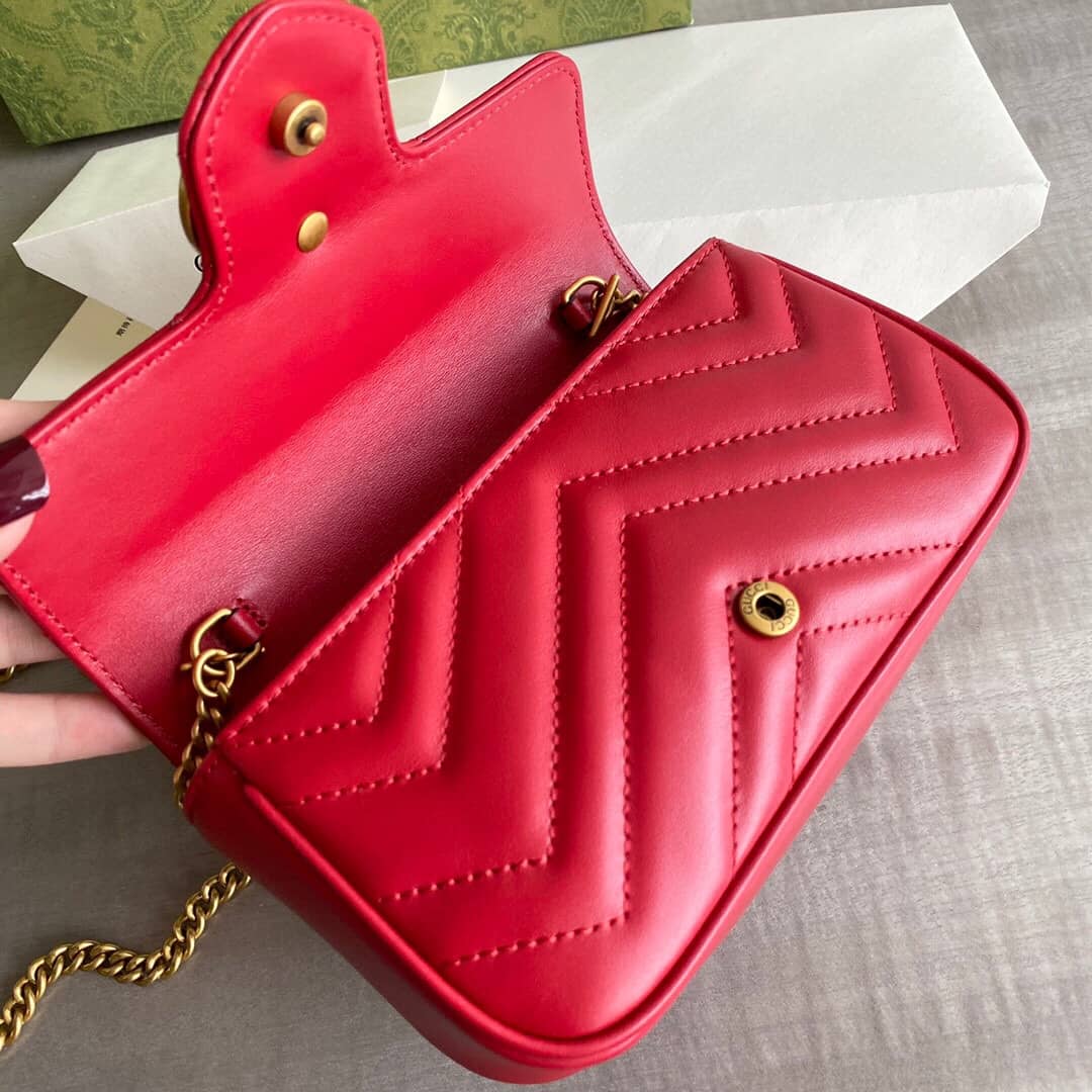Gvc*1 GG Marmont Matelasse Leather Mini Shoulder Bag Replica Red 476433
