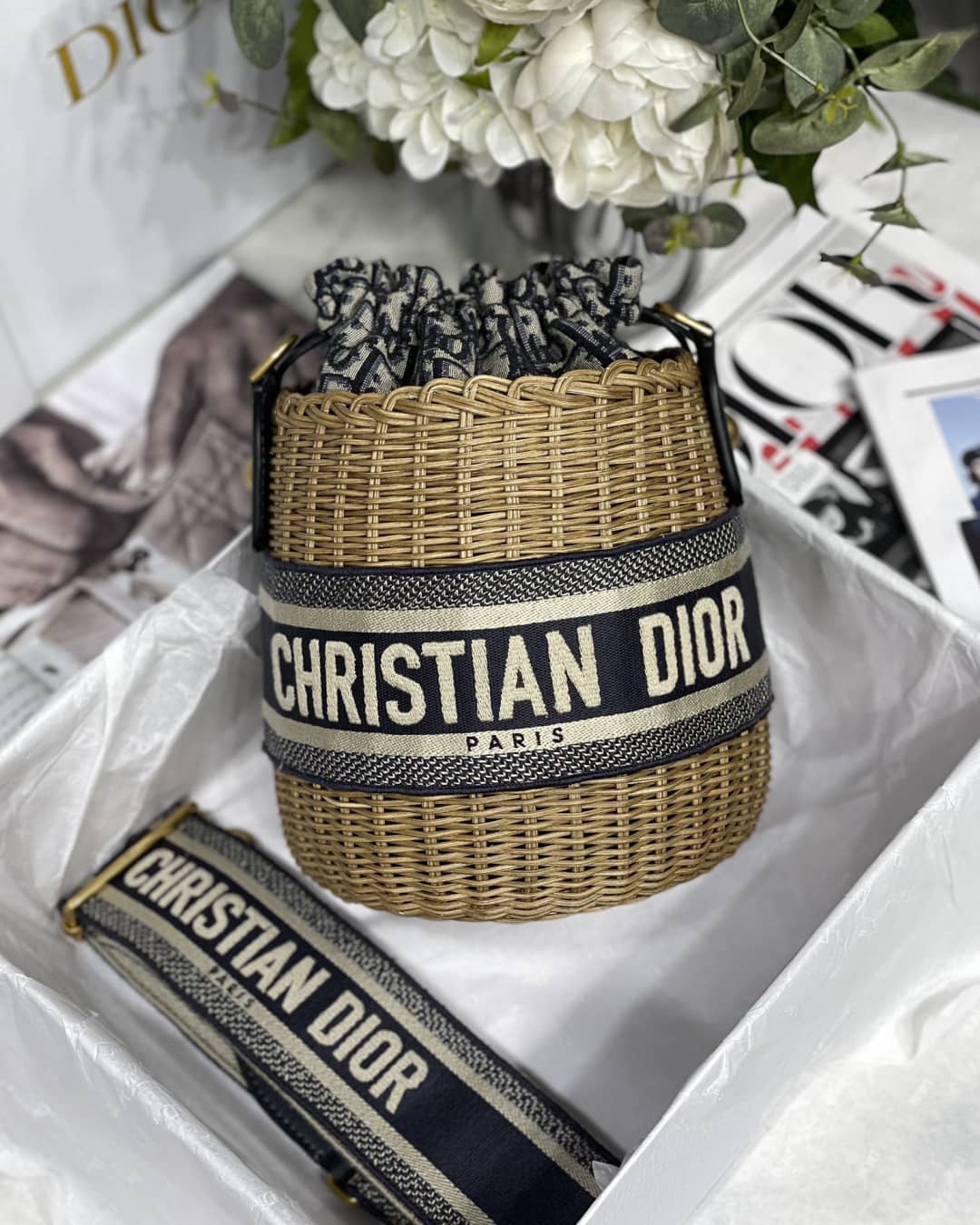 Chr1st1an D10r Oblique D10r Wicker Bucket Bag