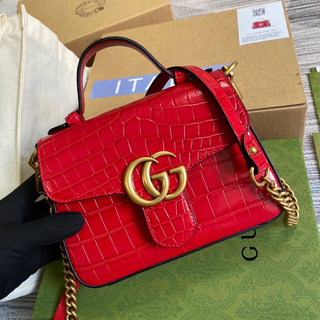 Gvc*1 GG Marmont Mini Leather Top Handle Bag Replica Red 547260