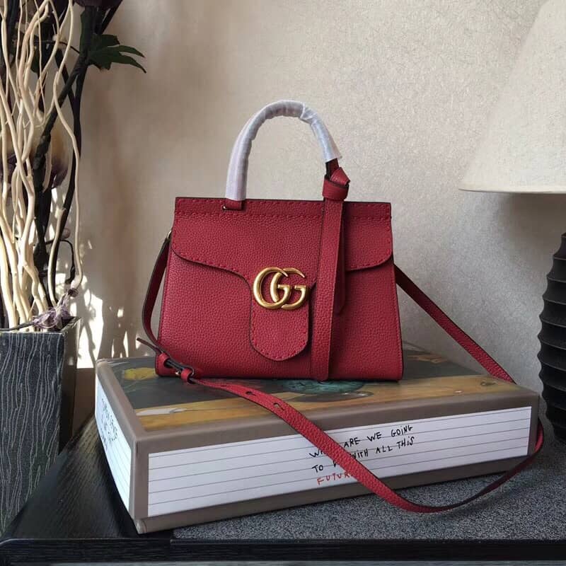 Gvc*1 GG Marmont Leather Top Handle Replica Bag Red 421890