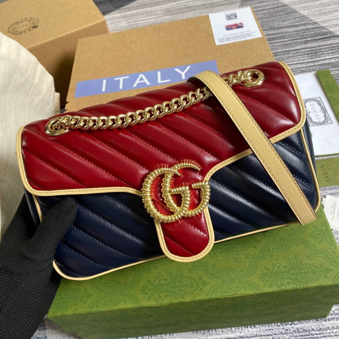 Gvc*1 GG Marmont Matelasse Shoulder Bag Replica Red Blue 443497