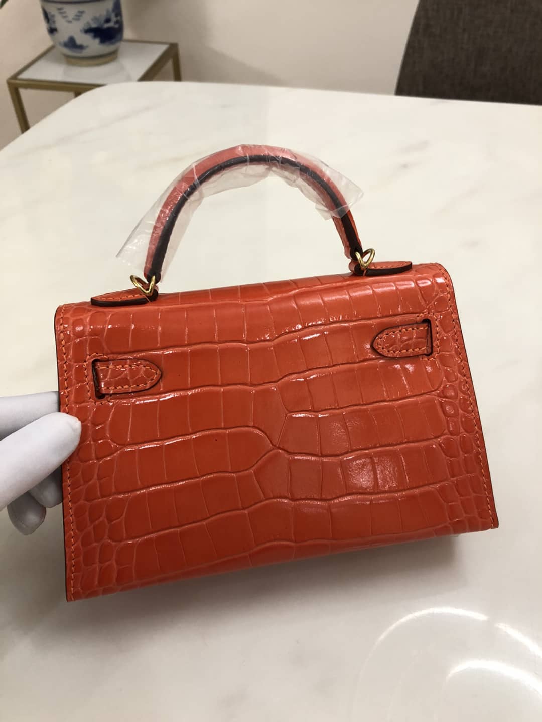 H**me5 Kelly Dupe Mini19CM Crocodile Shiny Replica Bag