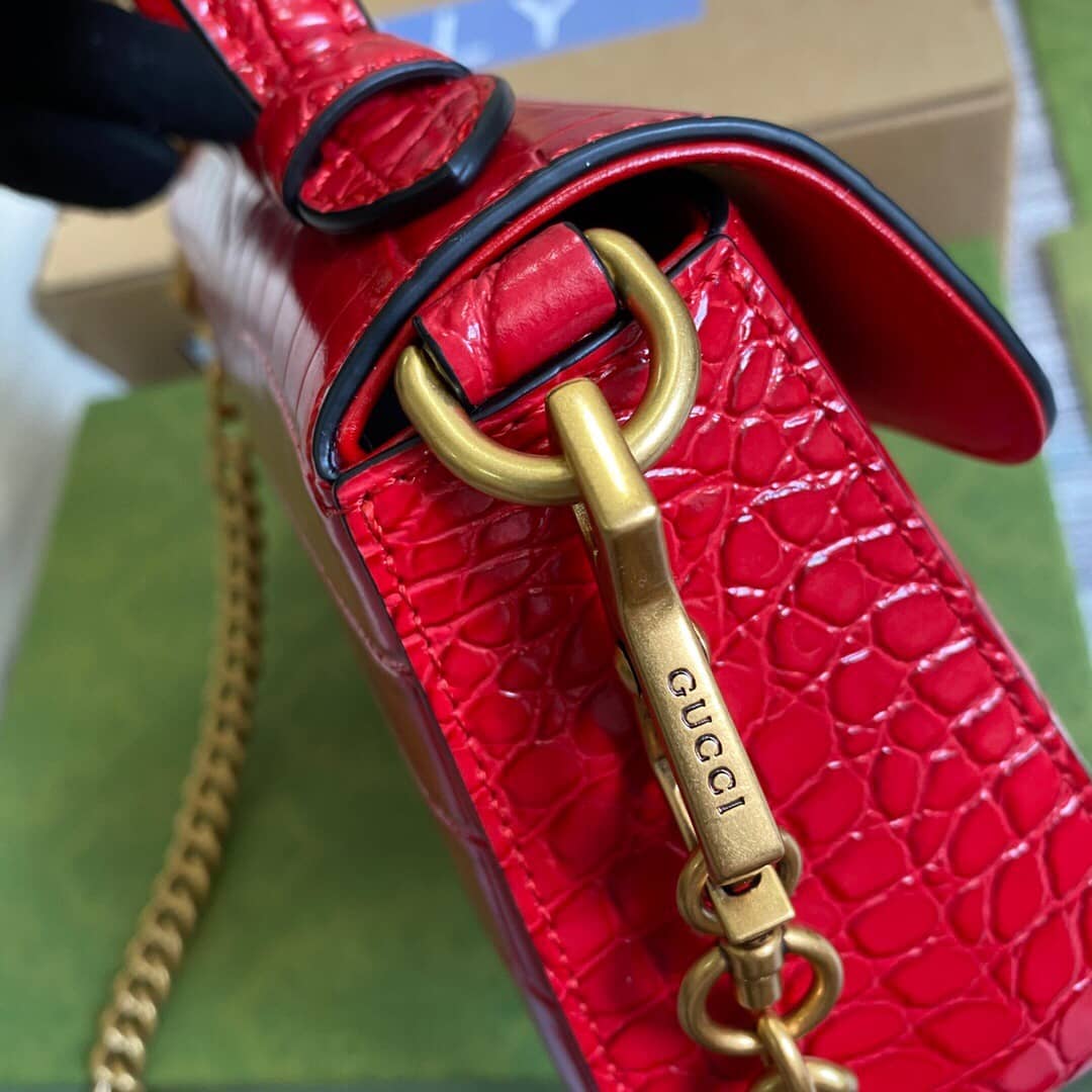Gvc*1 GG Marmont Mini Leather Top Handle Bag Replica Red 547260