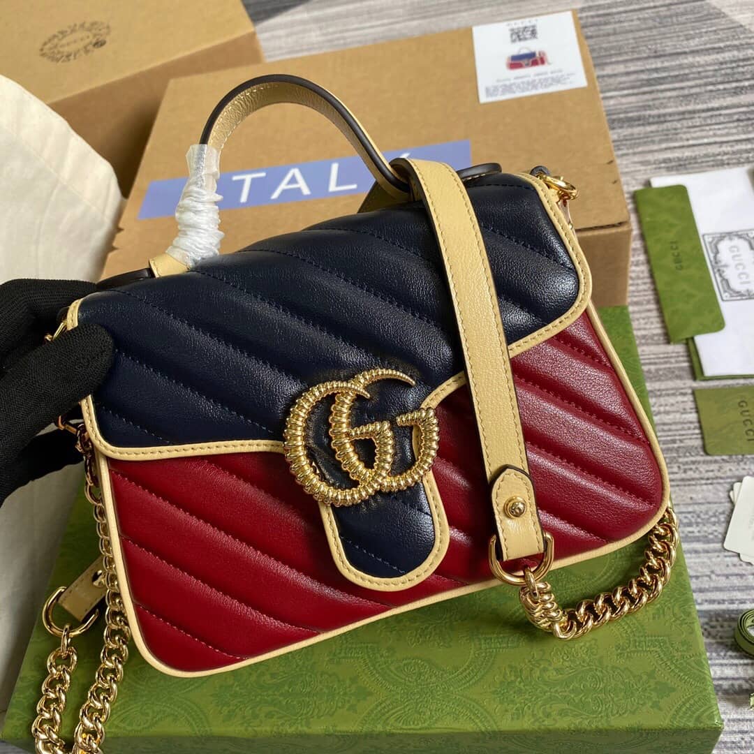 Gvc*1 GG Marmont Mini Top Handle Bag Replica Red Blue 583571