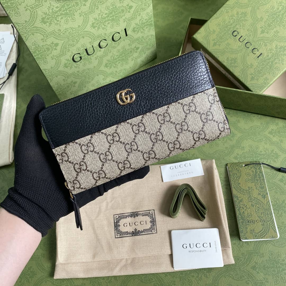 Gvc*1 GG Marmont Leather Zip Long Wallet Replica 456117