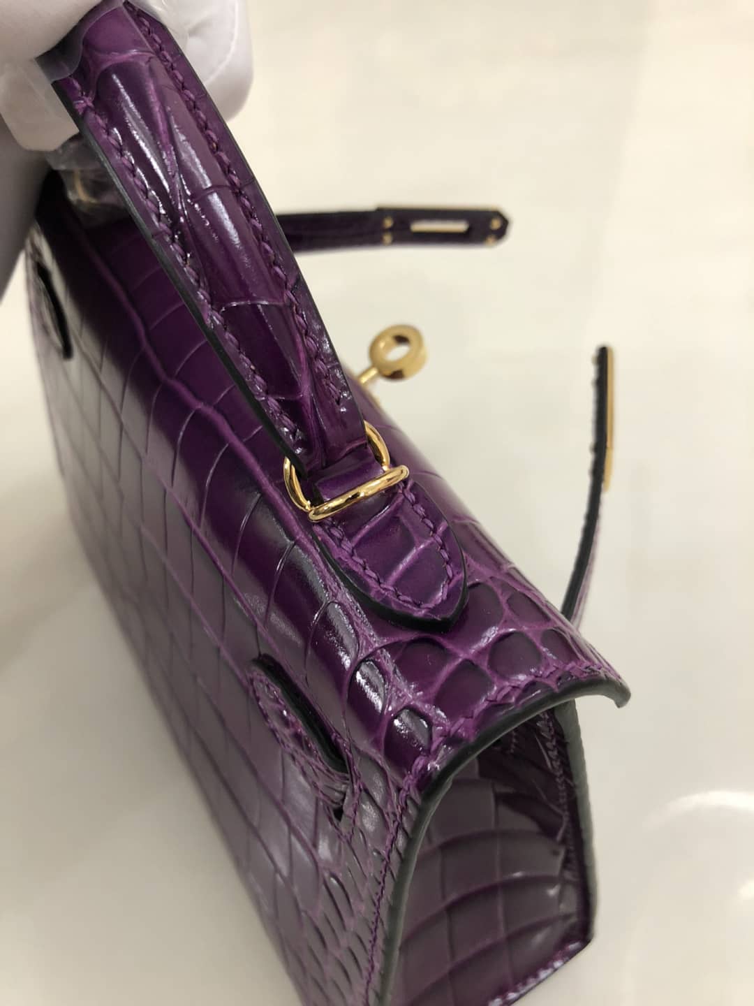 H**me5 Kelly Dupe Mini 19CM Crocodile Shiny Replica Bag