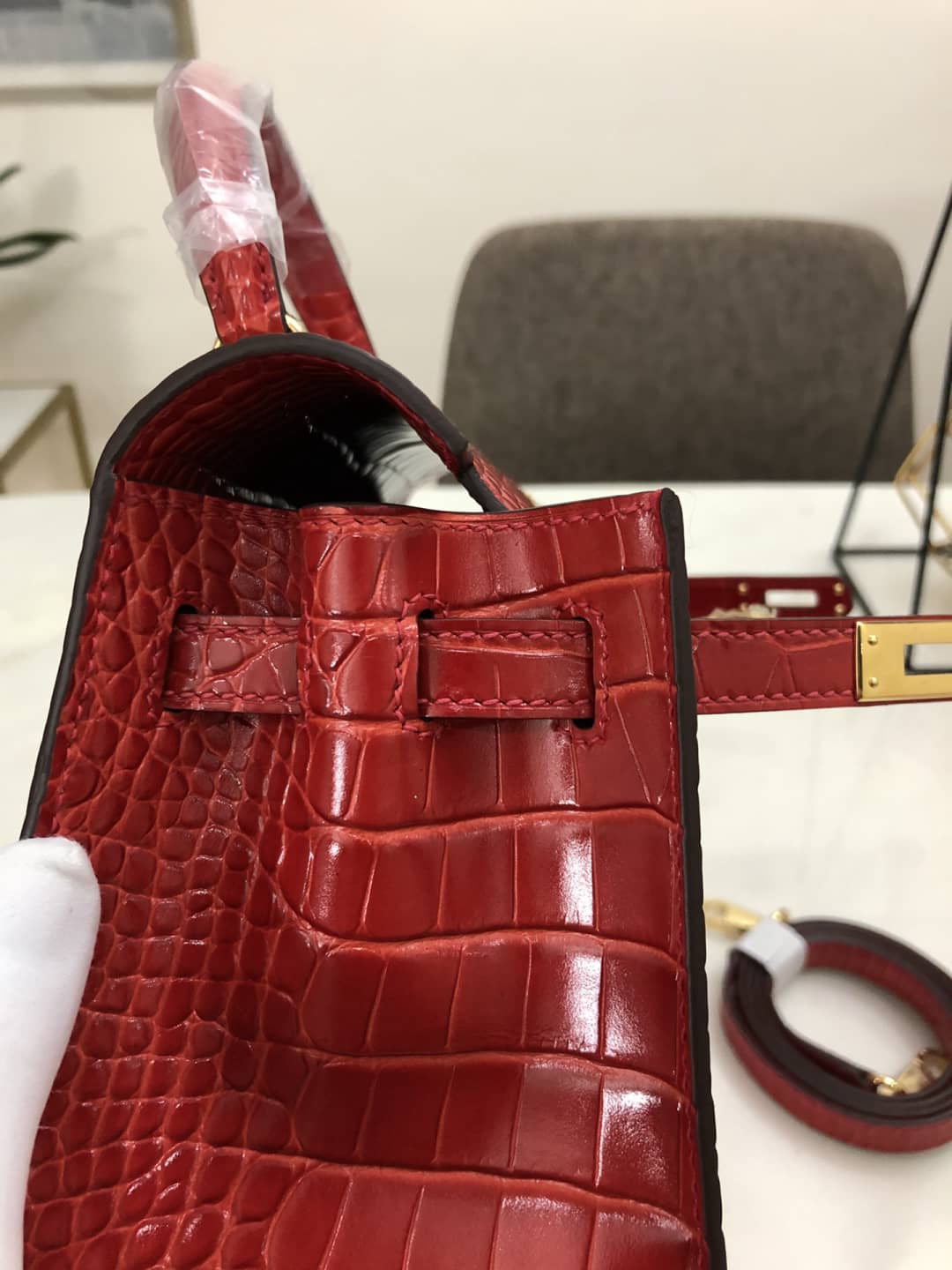 H**me5 Kelly Dupe 25CM Crocodile Shiny Replica Bag