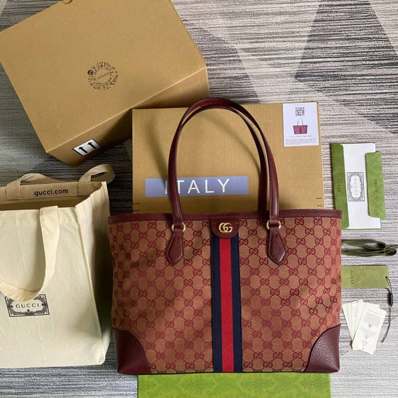 Gvc*1 Ophidia Leather Tote Replica Red 631685