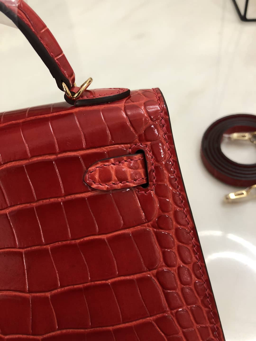 H**me5 Kelly Dupe Mini 19CM Crocodile Shiny Replica Bag