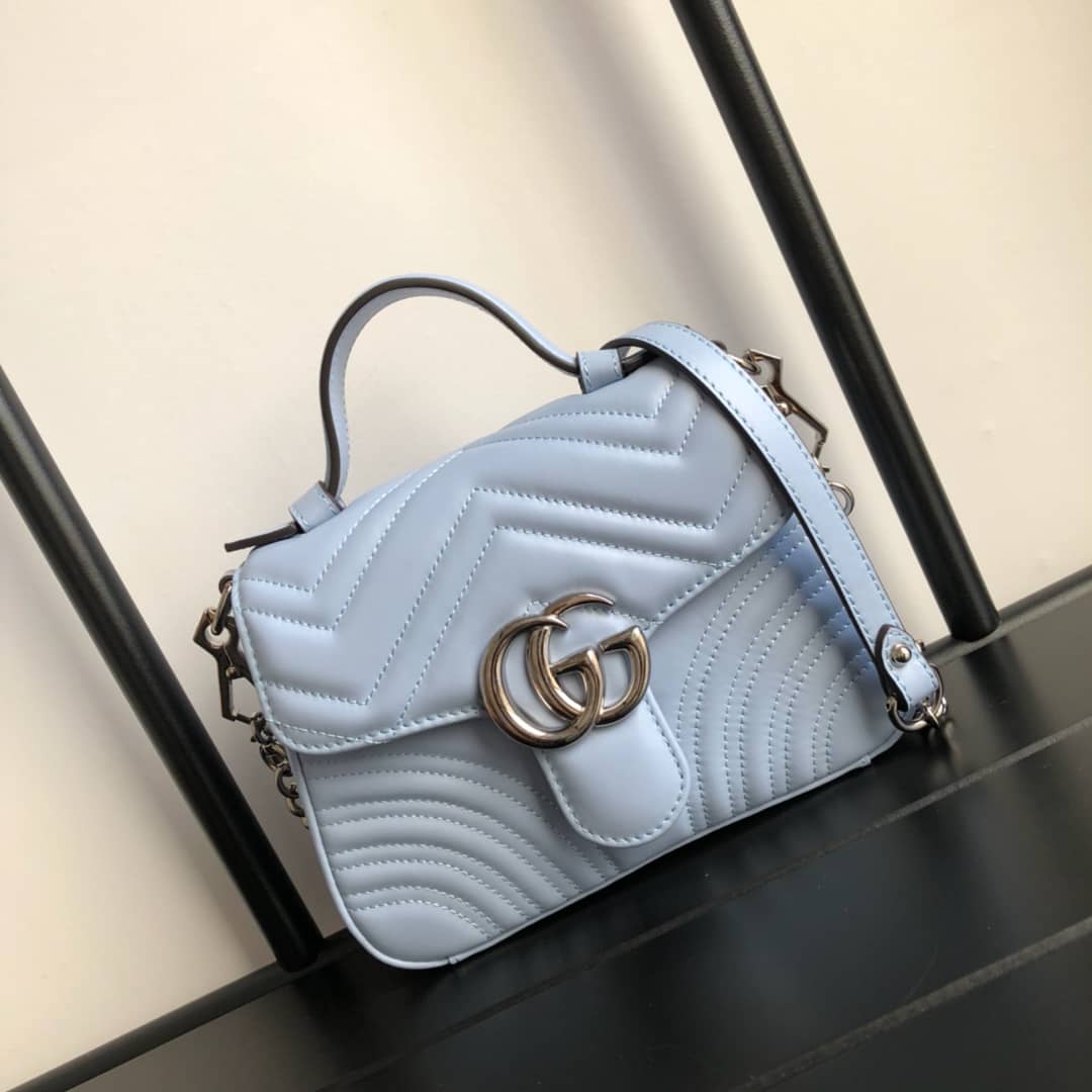 Gvc*1 GG Marmont Mini Leather Top Handle Bag Replica Blue 547260